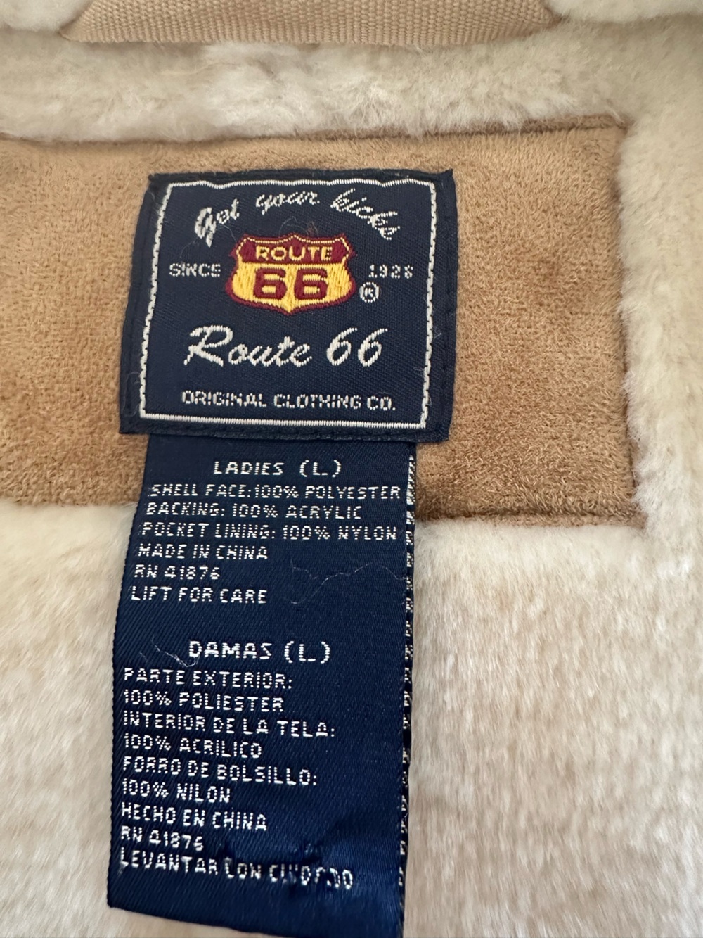 Route 66 Tan Teddy Shearling Zip Jacket, size large - Picture 12 of 13